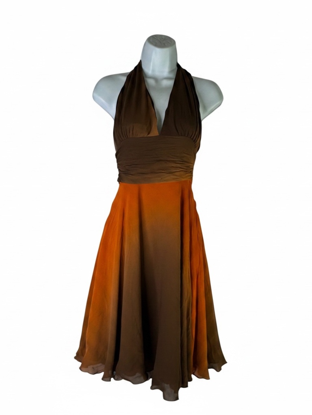 Mannequins Vintage  brown and orange ombré halter dress size 2 , 100% silk USA